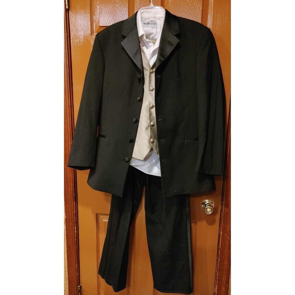 Claiborne After Hours Tuxedo Set  Black Good 4pc Suit Vest Shirt Wool